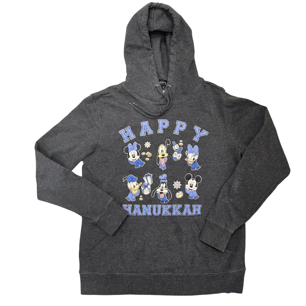 Disney Happy Hanukkah Mickey & Friends Gray Fleece Hoodie XS